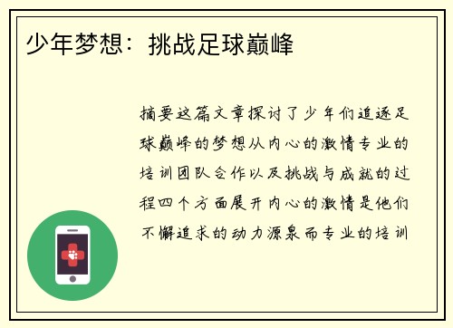 少年梦想：挑战足球巅峰